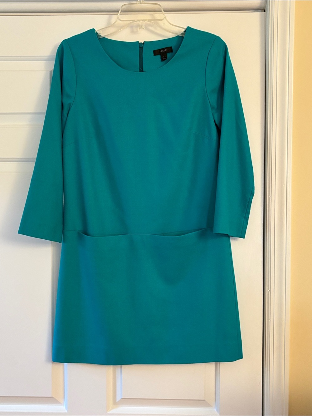 JCrew Teal Shift Dress with Three-Quarter Sleeves